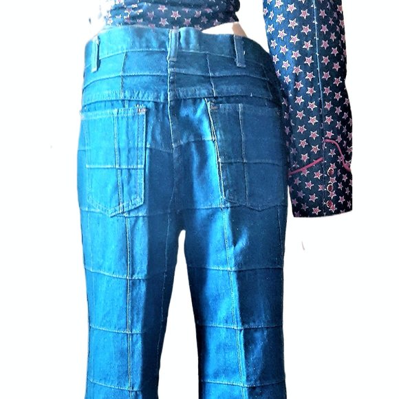 ULTRA RARE Brittania Patchwork Bell Bottom Jeans - 32 Long DEADSTOCK - Picture 5 of 5